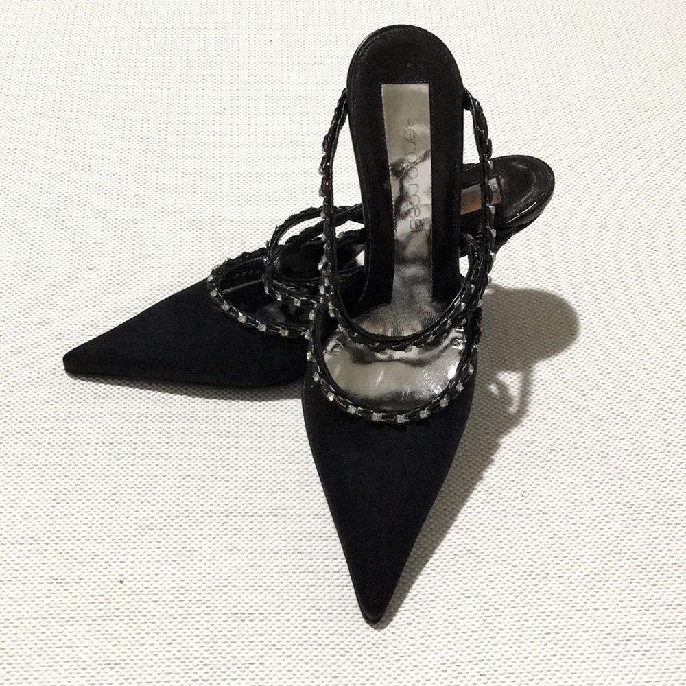 Sergio Rossi New Black Satin Slingback Stilettos